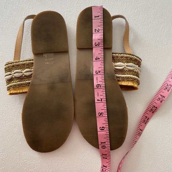 Aldo Genuine Leather Beaded Shell Sandals | Boho Beach Summer Sandals Tan Size 9 - Picture 6 of 6